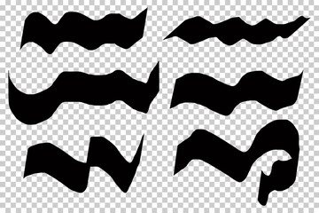 Collection of Abstract Black Ribbon and Wave Shapes - Decorative Silhouettes on Transparent Background