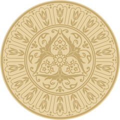 Vector golden round Turkish ornament. Ottoman circle, ring, frame.