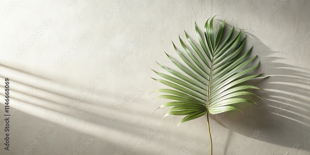 Poster a single palm leaf casts a soft shadow on a textured wall