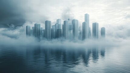 Naklejka premium Urban Skyscraper Development Futuristic Cityscape Architectural Design Contemporary Environment Aerial View Balanced Composition