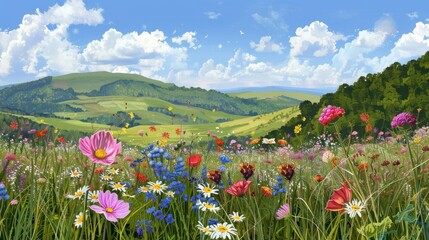 Fototapeta premium Vibrant Wildflower Meadow Landscape