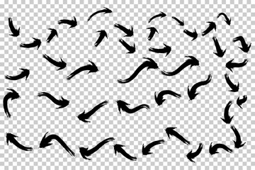 Set of Black Curved Arrow and Swirl Icons - Abstract Decorative Silhouettes on Transparent Background