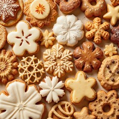 Fototapeta premium Delicious festive cookies with beautiful designs, perfect for celebrations, sharing joy, and indulging in sweet treats during the holiday season with loved ones.