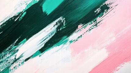 abstract painting in pink green and white