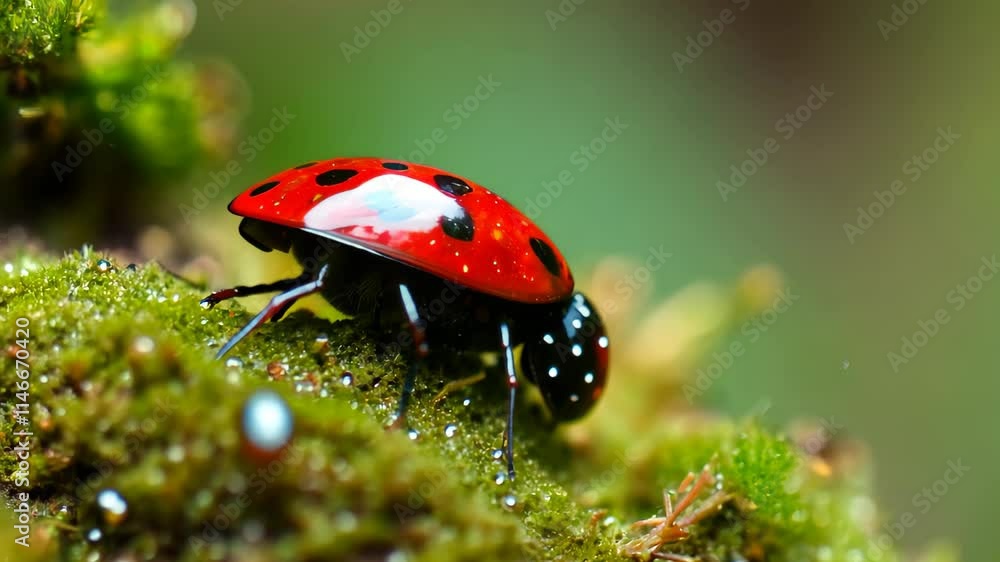 Poster close up exploration of a ladybug on moss in a natural setting during daylight