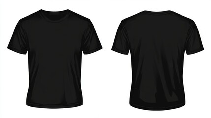 Black T-shirts front and back view, used as design template isolated on white background