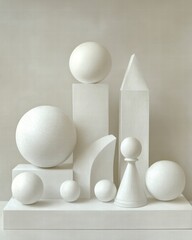 Organic Arrangement of White Domes and Spheres Minimalist Studio Sculpture Display Neutral Background Aesthetic Composition