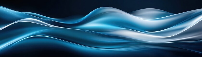 Obraz premium Elegant blue waves create a soothing and dynamic visual effect in a dark background.