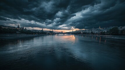 Obraz premium dramatic stormy sky over prague river