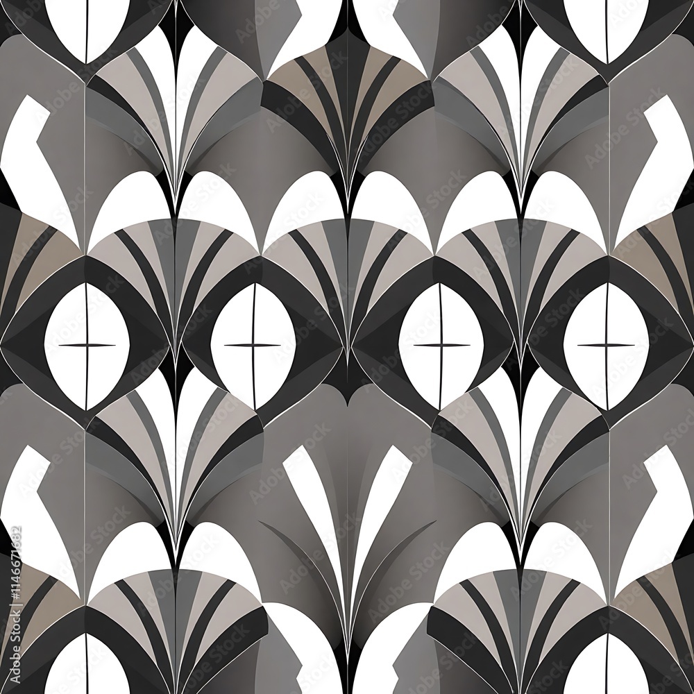 Poster abstract geometric pattern in grayscale: a mesmerizing, seamless pattern in shades of gray and white