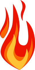 Red and orange stylized fire burning brightly with flames rising upwards on a white background, ideal for representing heat, energy, or passion