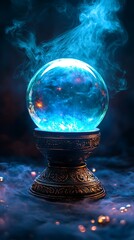 Magic crystal ball on a dark blue background. Vector Illustration.