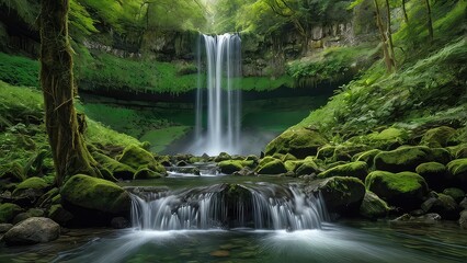 Obraz premium waterfall in the jungle, waterfall in the forest, waterfall in the forest, waterfall in jungle, waterfall