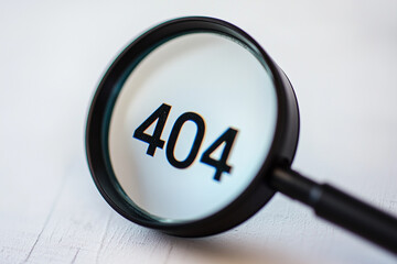 magnifying glass on the word 404