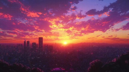 vibrant sunset cityscape