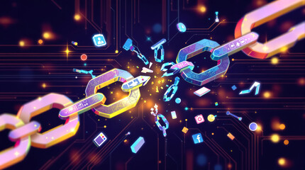 blockchain digital broken chain links glowing futuristic technology data connection innovation network security cryptocurrency abstract cyber systems communication