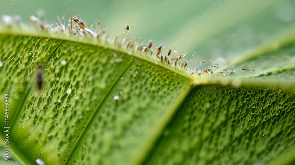 Poster exploring the intricate details of a lush green leaf in a natural setting
