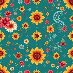 Summer Blooms Teal Floral Pattern 