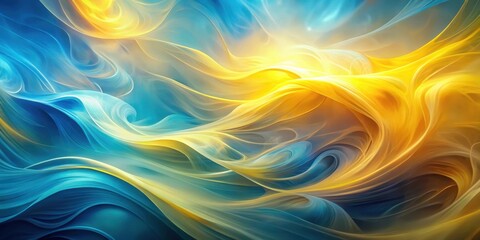 Obraz premium Abstract Swirling Canvas of Blue and Yellow Hues, Evoking Sensations of Movement and Light