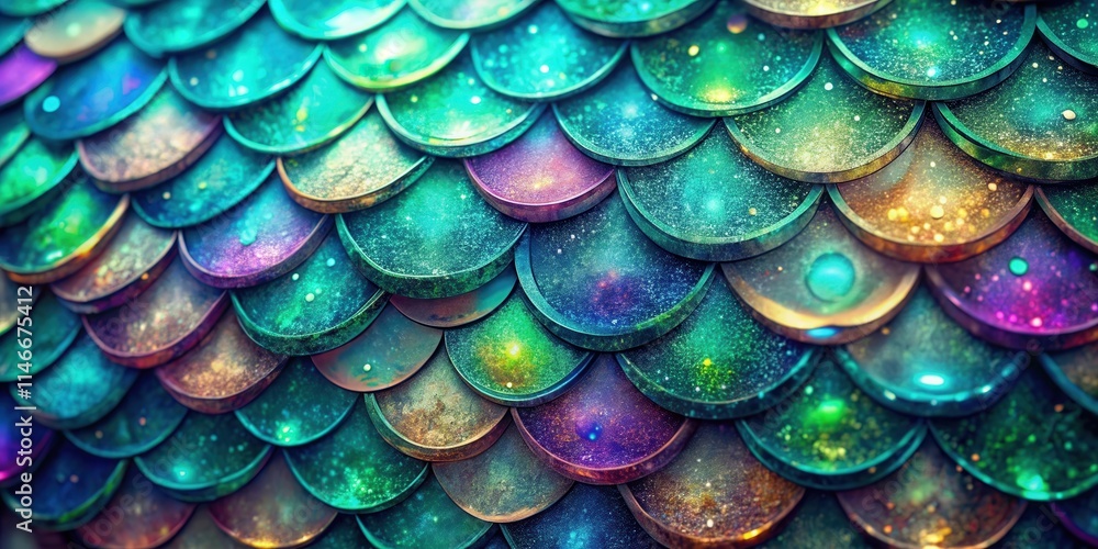 Poster A shimmering, iridescent pattern of overlapping scales, each reflecting a kaleidoscope of colors, creating a mesmerizing and fantastical texture.