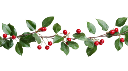 A festive Christmas garland with a harmonious blend of red berries isolated on transparent background