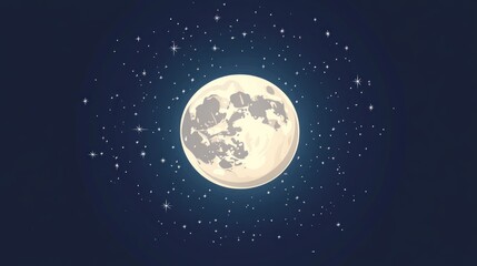 Naklejka premium A bright, full moon surrounded by twinkling stars in a dark sky.