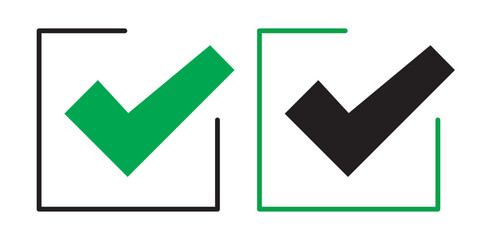 Check mark vector icon set. correct or right tick mark sign. green checkmark for checklist. accept and ok checkbox button pictogram.