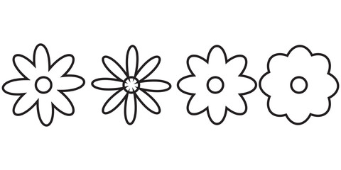 
Camomile daisy set. Black chamomile silhouette shape icon. Cute round flower plant nature collection. Love symbol. Growing concept. Decoration element. Flat design. Isolated. White background.