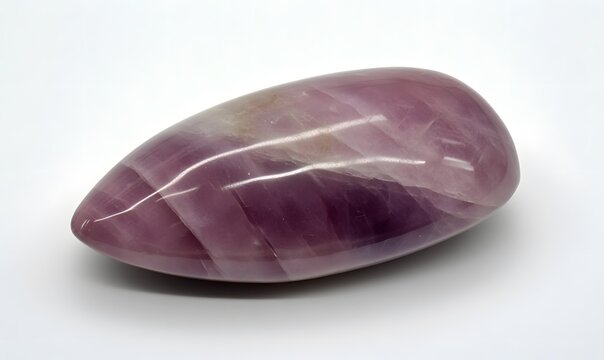 Polished, tear-shaped, purple lepidolite mineral stone.