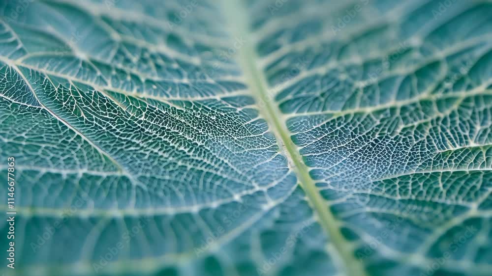 Aufkleber close-up exploration of leaf structure showcasing intricate vein patterns and rich green hues in nat