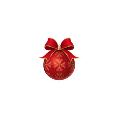 Art red Christmas ball with a beautiful bow and a  isolated on transparent background 