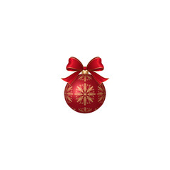 Art red Christmas ball with a beautiful bow and a  isolated on transparent background 