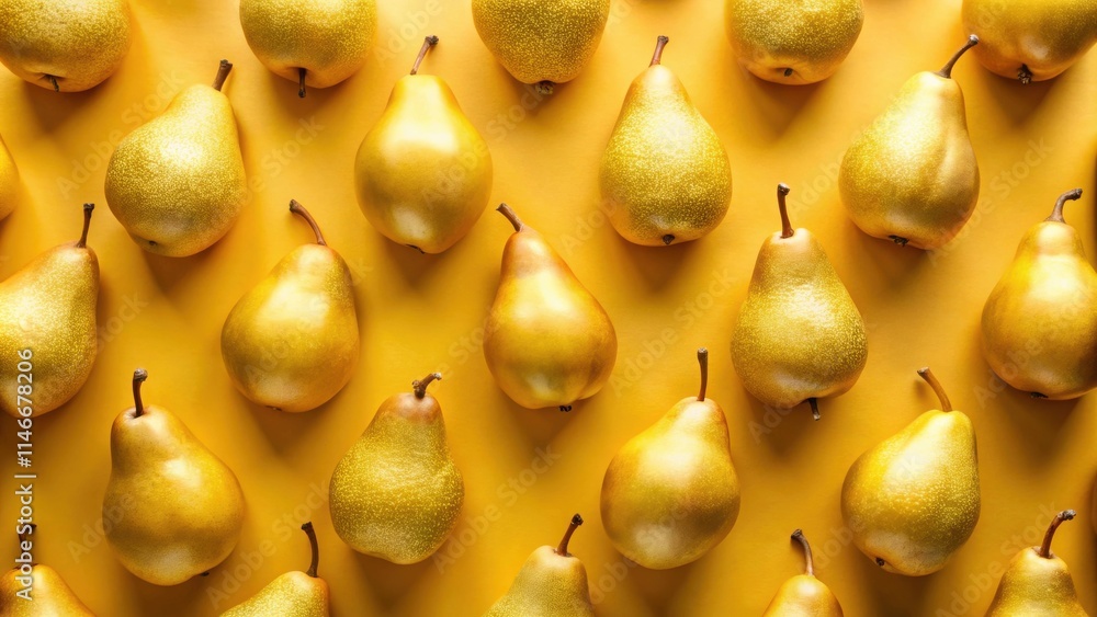 Aufkleber A Vibrant Display of Golden Pears Arranged in a Repeating Pattern on a Sunny Yellow Background