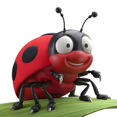 a cartoon ladybug with a red body covered in black spots.