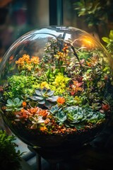 florarium with different succulents. Selective focus.