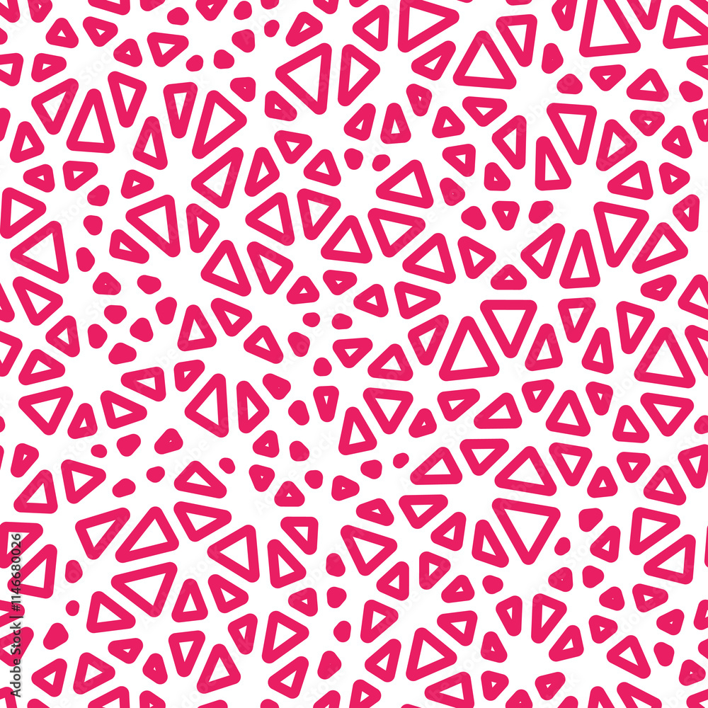 Poster geometric background with small, rounded triangles in a solid color style. vibrant pink glow and sea