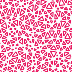 Geometric background with small, rounded triangles in a solid color style. Vibrant pink glow and seamless repeatable pattern.