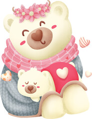 Cute animals happy valentine's day watercolor elements