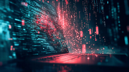 Obraz premium Abstract representation of coding and software development featuring lines of code on a computer screen. A sleek technology-themed background highlights programming, innovation, and digital progress