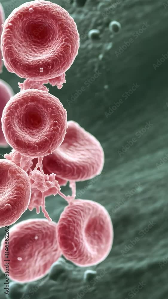 Aufkleber microscopic view of red blood cells showcasing their structure and interaction in a fluid environmen