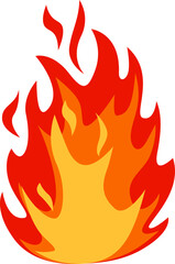 Vibrant red and orange cartoon fire burning with lively flames, creating a warm and inviting atmosphere, effectively symbolizing heat, energy, and intense passion