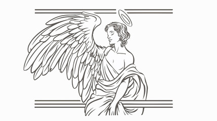 Fototapeta premium Angel Cartoon Simple Outline Schematic Black and White