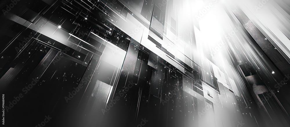 Aufkleber abstract grayscale image of futuristic architecture, featuring intersecting geometric shapes and bri