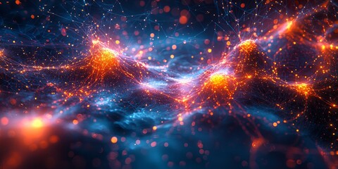 Obraz premium Abstract Digital Circuit in Glowing, Interconnected Neon Lines, Featuring Intricate Patterns and a High-Tech Aesthetic Set Against a Dark Background