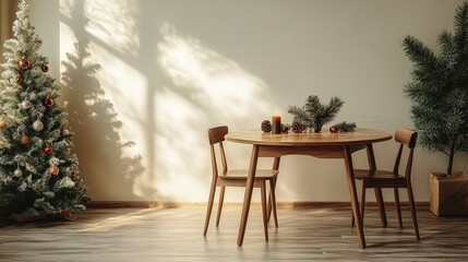 Naklejka premium Cozy Christmas table setting with festive decor