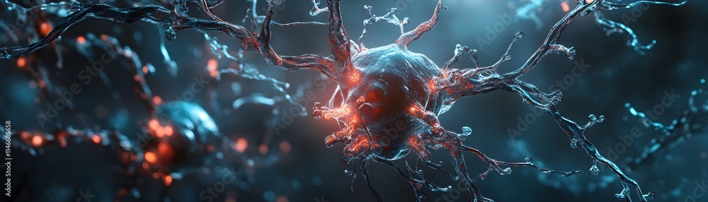 Poster a stunning visualization of neurons showcasing their intricate structure and connections. the vibran
