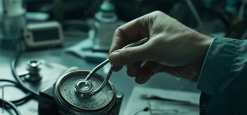 Poster a hand using a tool on a mechanical device in a laboratory setting.