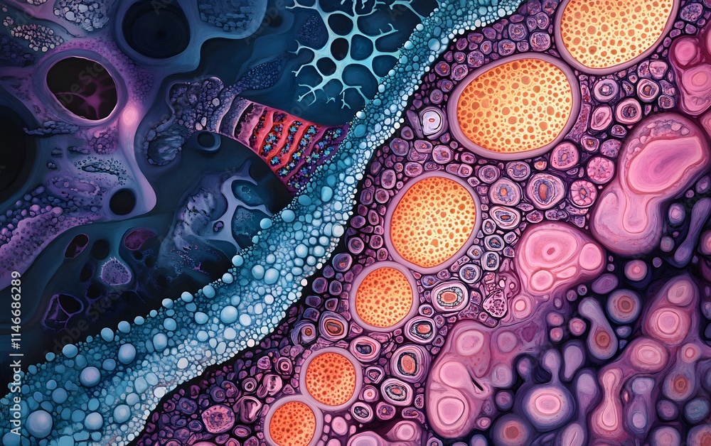 Poster abstract close-up of colorful cellular structures showcasing vibrant organic patterns and textures