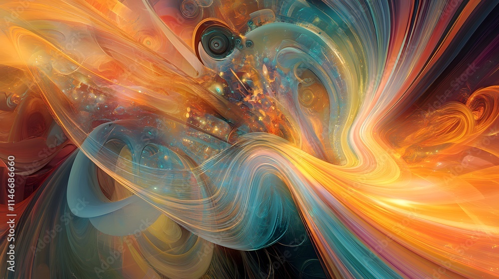 Poster dynamic and colorful abstract swirls of light and shape