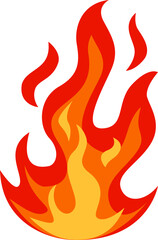 Bright cartoon fire blazing with vibrant red and orange flames, creating a hot and dangerous atmosphere against a clean white background, exuding energy and intensity